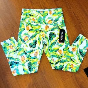 WILDFOX SWEAT green yellow orange palm pineapple stretch yoga pant Large New…